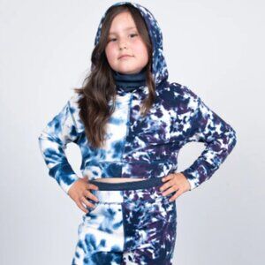 GIRLS 2-6 CROP HOODED SWEATSHIRT WITH RIB COLLAR